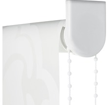 Detaljvy av en vit rullgardin med sidodrag