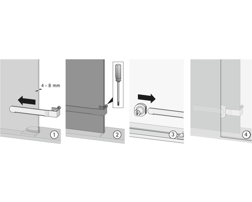 Monteringsanvisning för en glasskjutdörr med stegen för att fästa fästet