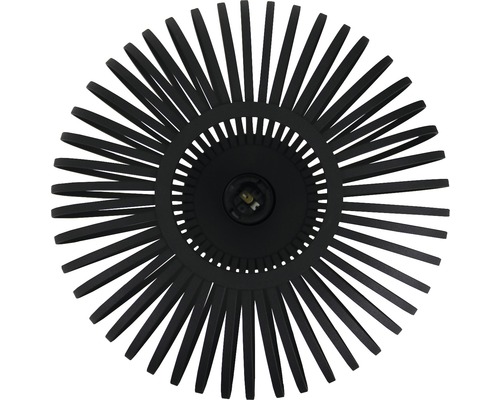 Svart vägglampa med dekorativ, strålformad design