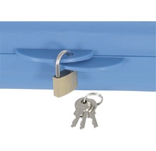 Blå verktygslåda med lås och nycklar