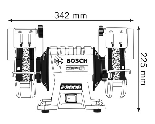 Bosch logotyp dubbelslipmaskin produktmått 342 millimeter bredd, 225 millimeter höjd