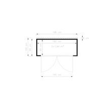 Planritning med mått: 196 cm bred, 105 cm hög, 1.94 kvadratmeter yta