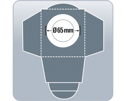 Schablon med cirkulärt utskuret hål med en diameter på 65 mm