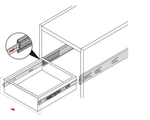 Illustration av en låda med teleskopskenor för montering