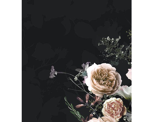 Blommig tapet med rosor och blad på mörk bakgrund