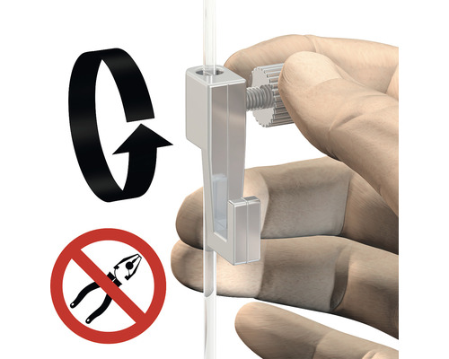 Fästsystem med vridfunktion och symbol för användning utan tång