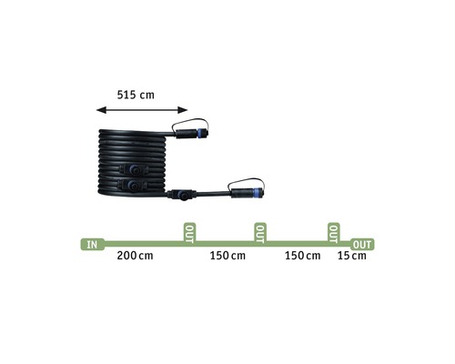 Kabelsats för trädgårdsdamm med en längd på 515 cm
