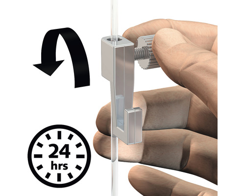 Fästelement med skruv för akrylglas och 24 timmars härdningstid
