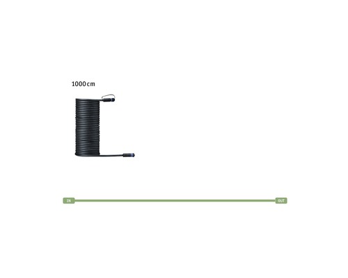 Svart kabel med en längd på 1000 cm