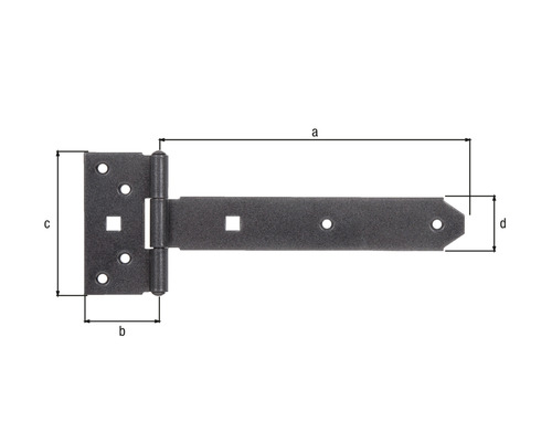 T-gångjärn med måttangivelser