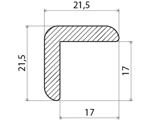 Teknisk ritning av en vinkelprofil med måtten 21,5 och 17.