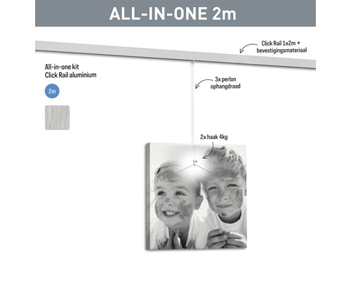 Komplett set med aluminium klicklist och monteringsmaterial för bildupphängning