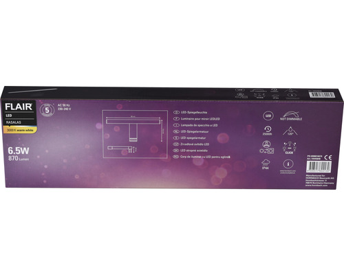 Förpackning för en Flair LED-spegellampa Rasalas med 6,5 watt och 870 lumen