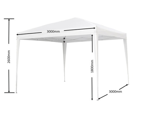 Vitt partytält med måtten 3000 mm x 3000 mm och en höjd på 2600 mm.
