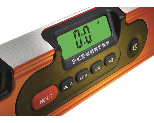 Digitalt vattenpass, närbild av display och kontroller