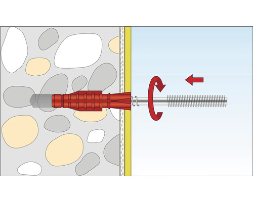Illustration av en pluggfästning i en vägg