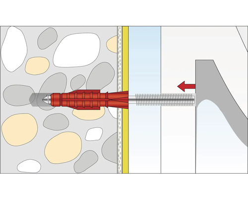 Illustration av en pluggfästning i en vägg