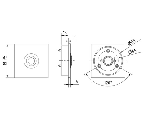 Teknisk ritning av en fyrkantig produkt med olika dimensioner