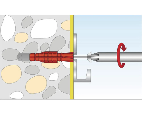 Illustration av en plugg som fästs i en vägg
