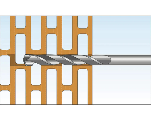 Illustration av en borrmaskin som borrar genom en tegelsten