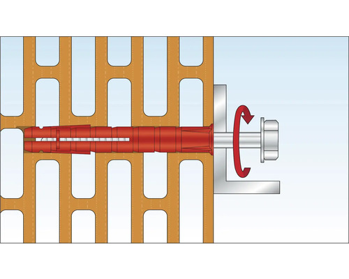 Illustration av en plugg i en perforerad fasad med skruv