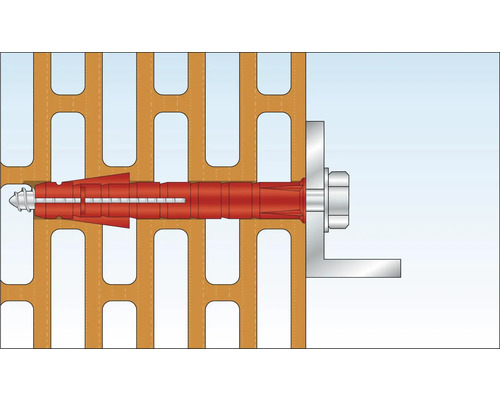 Illustration av en pluggfästning i ett perforerat tegel