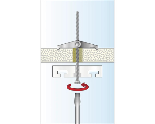 Illustration av en vippbultinstallation på en vägg