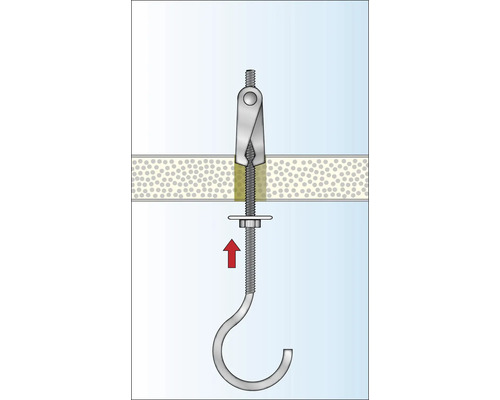 Illustration av en vippankarefäste i en vägg med krok
