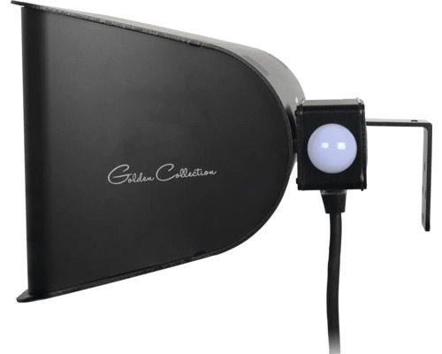 Utomhusstrålkastare med rörelsedetektor och ''Golden Collection'' text