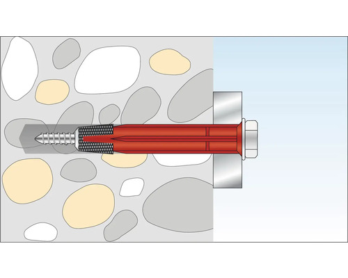 Illustration av en skruv med plugg i en stenmur.