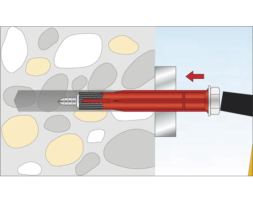Illustration av en plugg i en vägg med tillhörande skruv