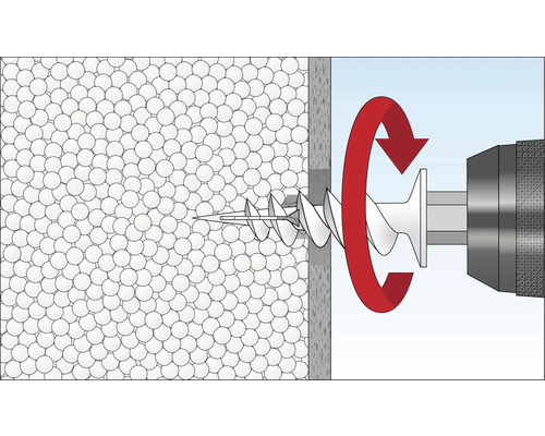 Fästning av en skruv i en isoleringsplatta med en borrmaskin och roterande rörelse