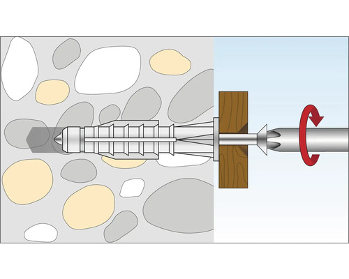 Illustration av en skruv med plugg i en vägg