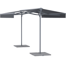 Dubbelmarkis med två stativ och betongfötter för trädgården