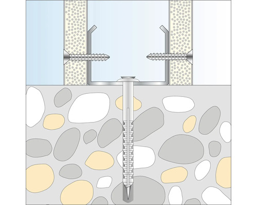 Fästning av en underkonstruktion med skruvar och pluggar i murverk