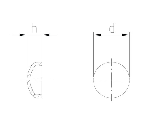 Teknisk ritning av ett halvrunt nithuvud med dimensionering
