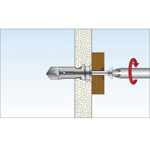 Illustration av en gipsankare i en vägg med en roterande rörelse.