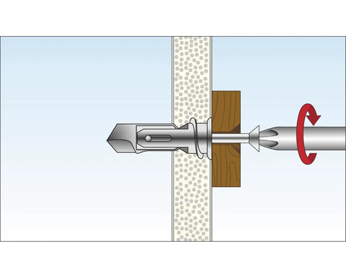 Illustration av en gipsankare i en vägg med en roterande rörelse.
