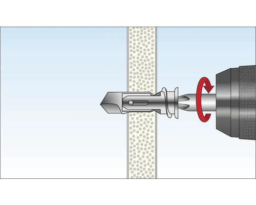 Borrmaskin med plugg för fastsättning i en vägg