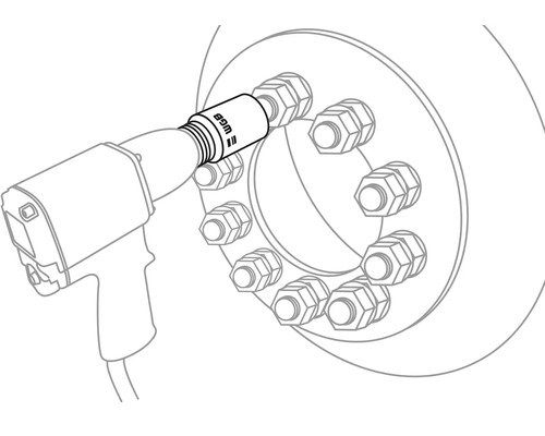 Illustration av en mutterdragare med hylsnyckel vid åtdragning av hjulmuttrar
