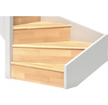 Detaljvy av en trappa med trätrappsteg och vitt räcke