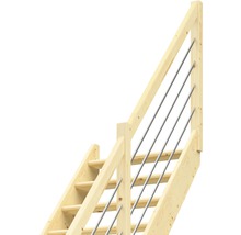 Trätrappa med rostfritt räcke