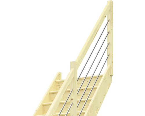 Trätrappa med rostfritt räcke