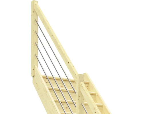 Trätrappa med metallräcke