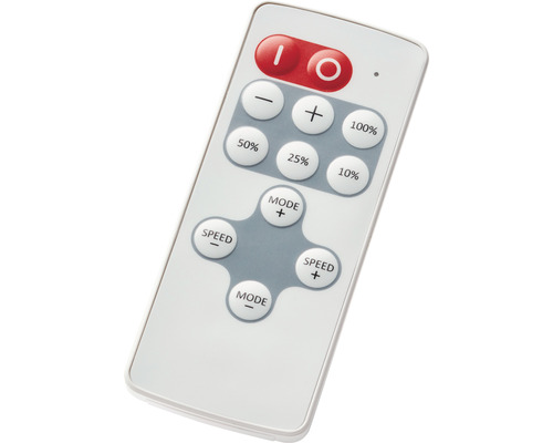 Fjärrkontroll med knappar för effekt, hastighet och läge