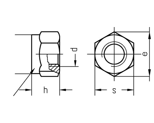 Teknisk ritning av en mutter med måttangivelser