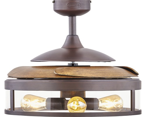 Takfläkt med lampor och träblad