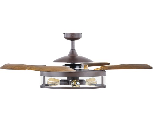 Takfläkt med träblad och lampa