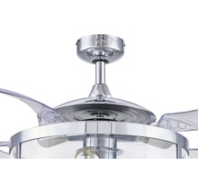 Detaljvy av en takfläkt med belysning