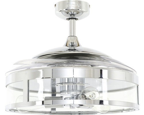 Takfläkt med belysning och kromfärgat hölje